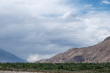 Nubra Vally in Ladakh, India the scenic view of leh ladakh with free space