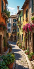traditional italian small village, old town street
