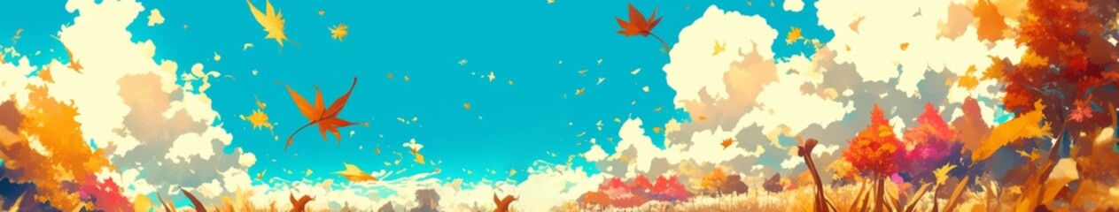 Autumn Symphony: Vibrant Anime-Style Illustration of Seasonal Change. Abstract Concept Art with Colorful Foliage for Games, Storybooks, and Comics. Dreamy 4K Wallpaper for Home Decor, Marketing, and F
