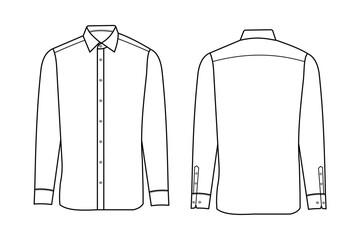 long sleeve shirt, formal shirt, outline, vector illustration, template. Back and front of shirt 
