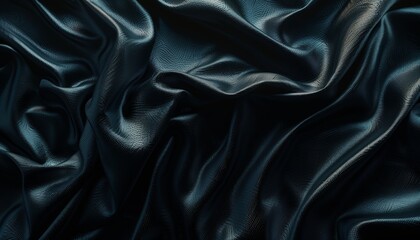 Obraz premium Smooth Black Silk Cloth with Elegant Folds Captured with Dramatic Lighting Highlighting Luxurious Texture Background with Copy Space
