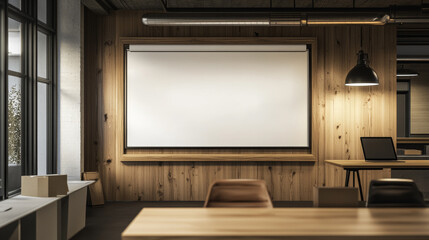 Fototapeta premium A large white wall with a black chair in front of it
