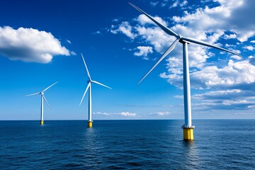Renewable energy, offshore wind farms, coastal regions generate power from the strong, consistent winds over the ocean