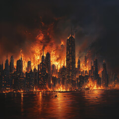 Fototapeta premium burning fire in the city
