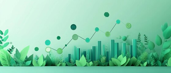 Sustainable growth concept with ESG funds Minimalist finance illustration with green graphs and social impact icons