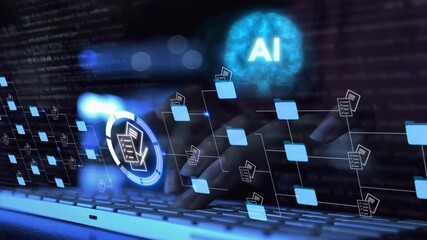 Businesswoman using AI brain artificial intelligence with big data matrix management document cloud database, 
processing, science ,technology, creative, instruction, file access, doc sharing - Powered by Adobe