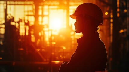 Silhouette of a Construction Worker at Sunset