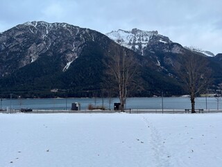 skiing in the mountains