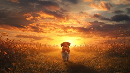 Fototapeta premium Dog Walking into the Sunset