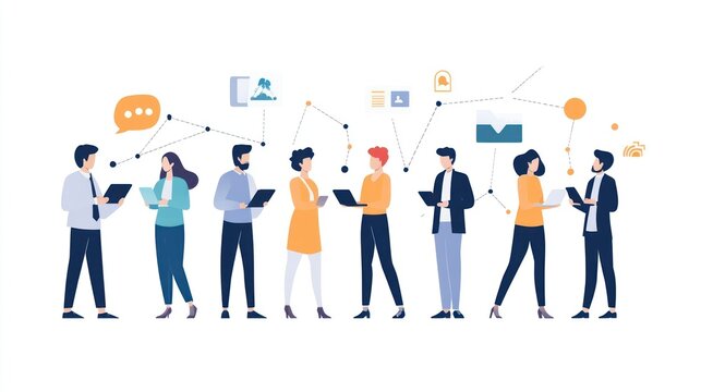 Group of Diverse Professionals Collaborating with Technology