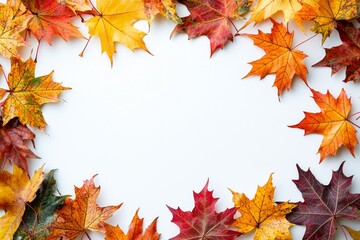 Autumn Maple Leaves Flat Lay White Background created with Generative AI