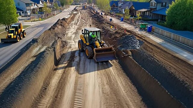 A skid steer loader is used in construction to remove gravel from an excavator bucket.
