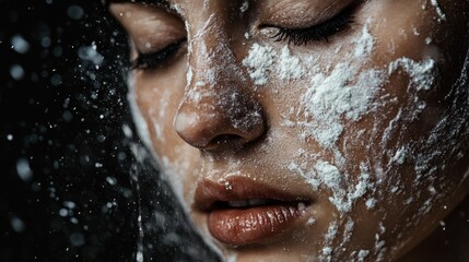 Fototapeta premium Close-up of a Woman's Face Covered in Powder