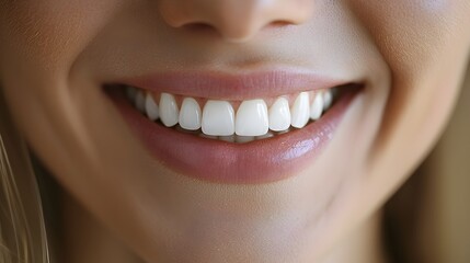 Closeup of Gleaming Smile With Straight,Glossy White Teeth for Dental Cosmetic Concept