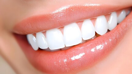 Glossy White Teeth with Natural Healthy Smile in Close-up Dental Beauty Promotion