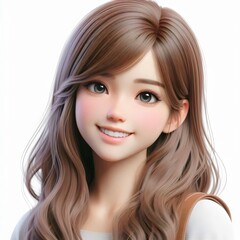 Naklejka premium Asian smiling girl on white background