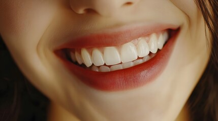 Fototapeta premium Close-up of a person's bright,shiny smile showcasing straight,healthy teeth and soft lips in a