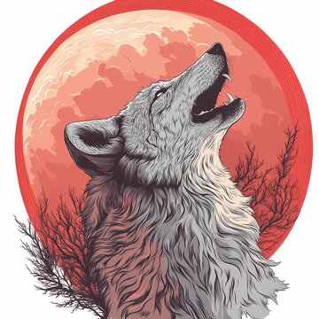 recommend clip art: A wolf howling at a blood red moon