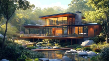 Obraz premium Custom Home in a Picturesque Setting with Scenic Landscape