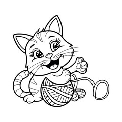 Cure cat playing illustration coloring page - coloring book for kids