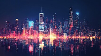 Fototapeta premium Night Cityscape with Neon Lights