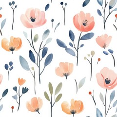 Watercolor Floral Pattern on White Background for Design and Art Projects Generative AI