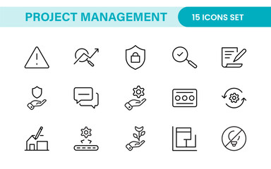Project Management web icons in line style. Outline icon collection related to Schedule, human resource, management, development, planning, and more.