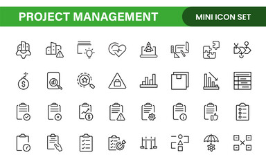 Project Management web icons in line style. Outline icon collection related to Schedule, human resource, management, development, planning, and more.