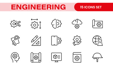 Comprehensive Engineering Icon Set: Precision-crafted icons for mechanical, civil, electrical, and software engineering projects.