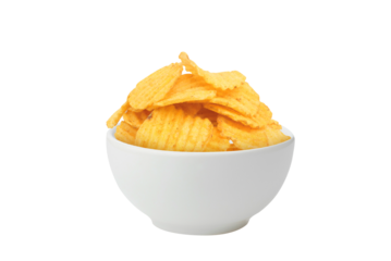 Potato chips in the white bowl on a transparent background png
