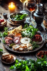 a beautifully set passover seder plate with symbolic foods and decorations