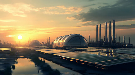 Solar energy farm near a hydrogen factory