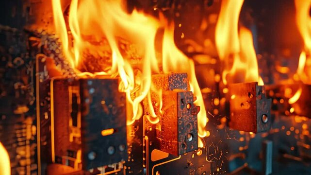 A short circuit caused an electrical panel to catch fire.