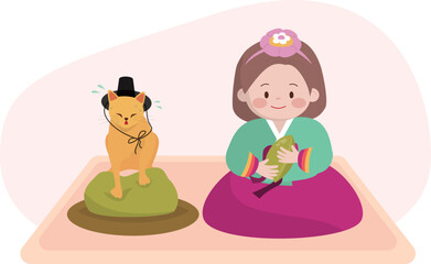 고양이와 송편 만들기