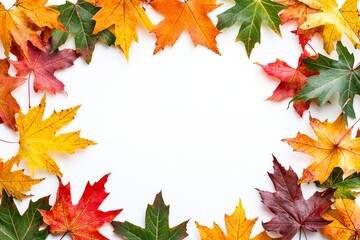 Autumn Maple Leaves Flat Lay White Background created with Generative AI