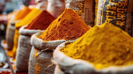 Colorful spice piles in market