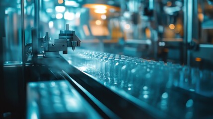 Bottles Moving on Conveyor Belt in a Factory