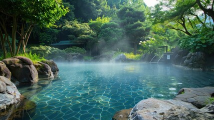 Obraz premium Serene Hot Springs in a Lush Forest