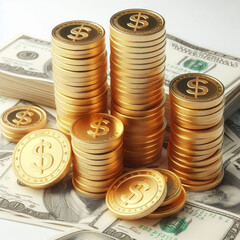 Free  Money vector money photo Gold coins and banknotes 3d cartoon style icon black Friday 
