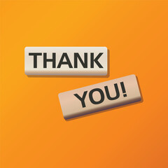 Elegant 'Thank You' lettering on blocks with a serene orange background.