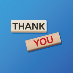 Elegant 'Thank You' lettering on blocks with a serene blue background.
