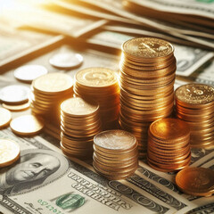 Free  Money vector money photo Gold coins and banknotes 3d cartoon style icon black Friday