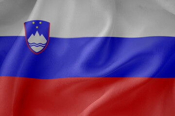 Fototapeta premium Slovenia waving flag close up fabric texture background