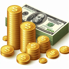 Free  Money vector money photo Gold coins and banknotes 3d cartoon style icon black Friday 
