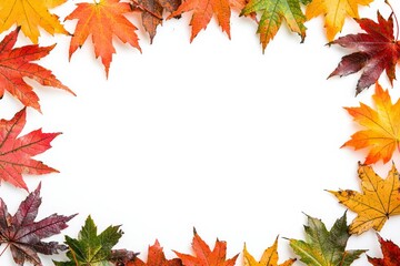 Fototapeta premium Autumn Maple Leaves Flat Lay White Background created with Generative AI