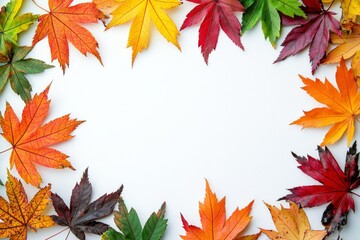 Obraz premium Autumn Maple Leaves Flat Lay White Background created with Generative AI