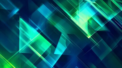Obraz premium An abstract image featuring overlapping translucent geometric shapes in shades of teal and green, creating a futuristic and dynamic design
