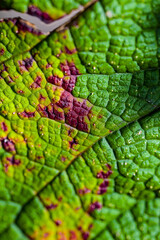 Fototapeta premium Purple Green Leaf texture, no ai, macro, closeup