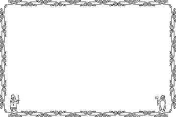 Rectangular Frame - Celtic Curved Lines Border - Viking Warriors