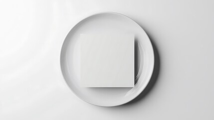 White Plate with Blank Card on a White Background